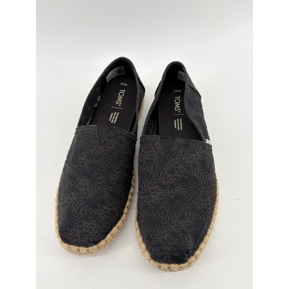TOMS Black Lace Alpargata Slip-On Shoes, Women's Size 9.5